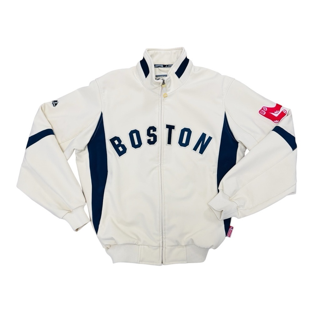 Majestic White and Blue Performance Jacket with Boston Design